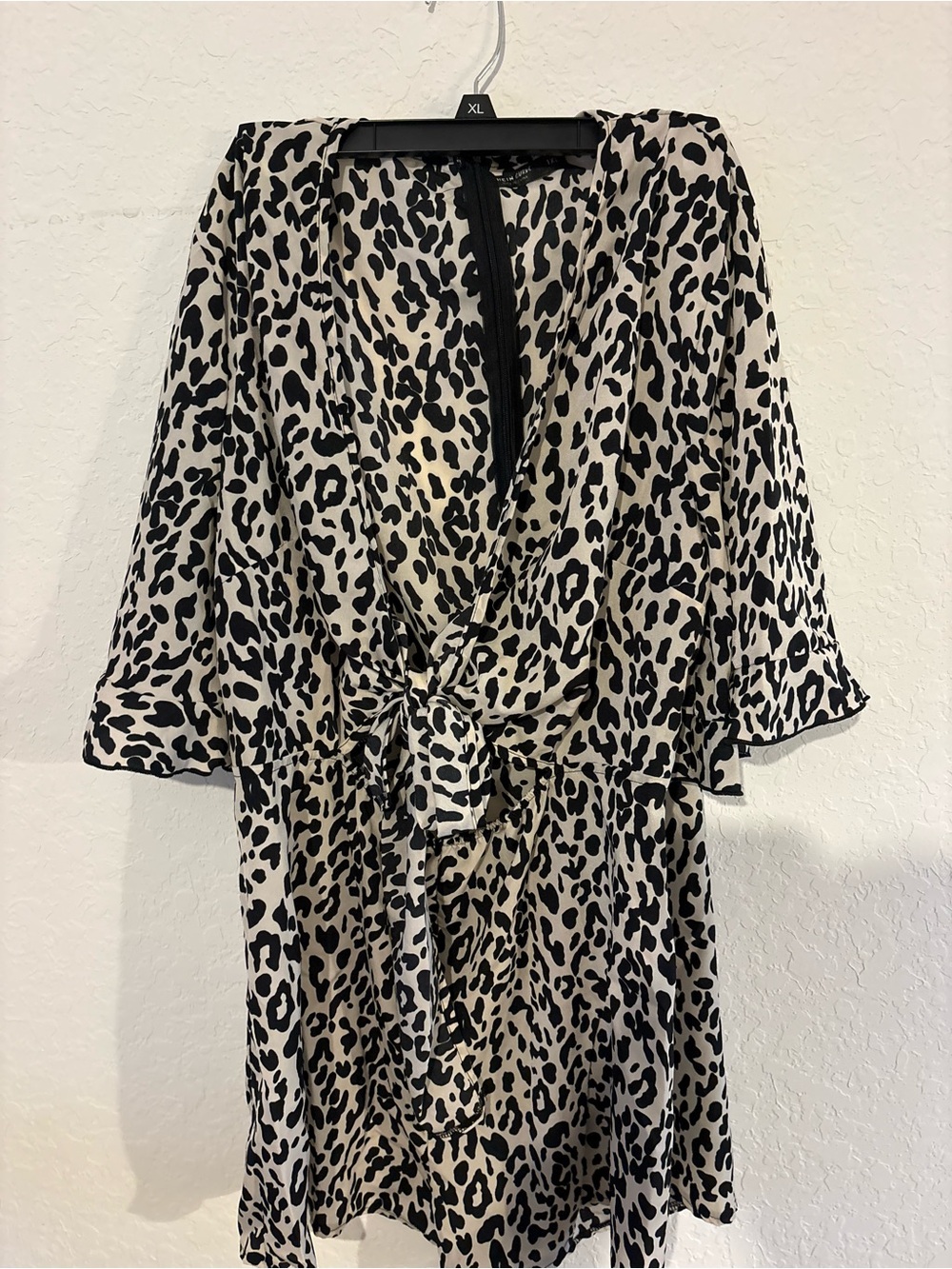 SHEIN Black and Cream Leopard Print Wrap Mini Dress